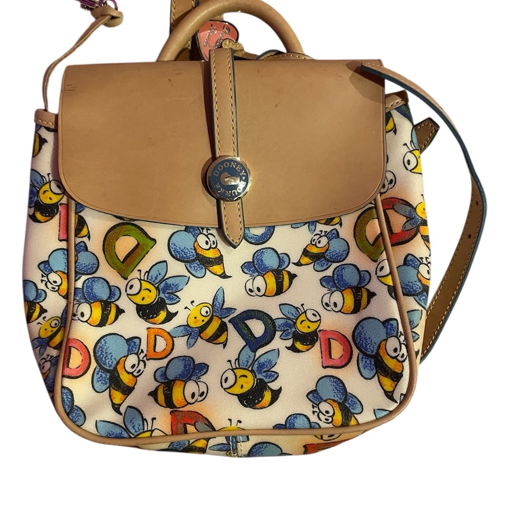 Dooney & Bourke vintage Tan and Multicolor Bee Print Backpack